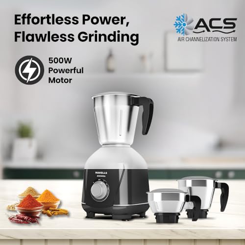 Havells Mixwell - N 500W 3 Jar Mixer Grinder, Black, Grey - Image 2