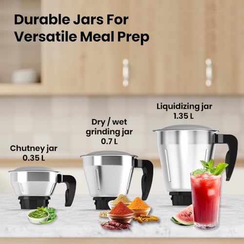 Havells Mixwell - N 500W 3 Jar Mixer Grinder, Black, Grey - Image 4