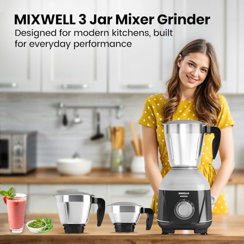 Havells Mixwell - N 500W 3 Jar Mixer Grinder, Black, Grey - Image 6