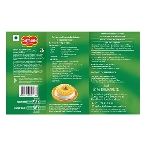 Del Monte Pineapple Slices, 836g