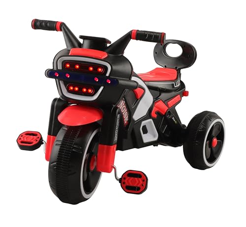 JoyRide Noise Bike Pedal Tricycle for Kids Toddler Trike Headlight, Music,Eva Wheels & Curved Seat and backrest Push Along Pedal Trike for 15 Months to 3 Years RED