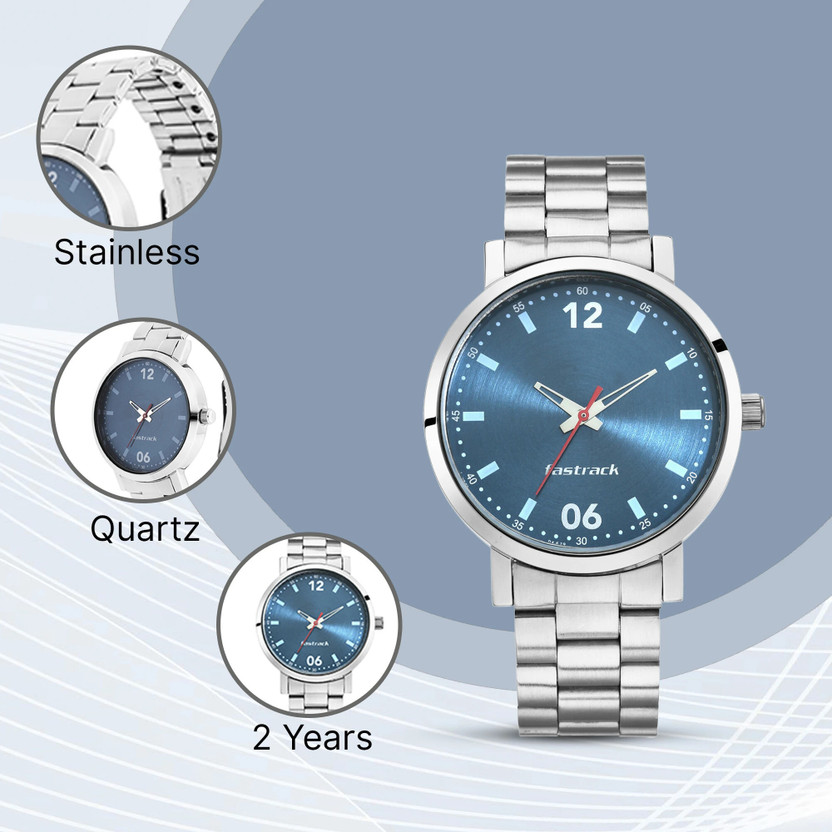 Fastrack Blue Dial Silver Stainless