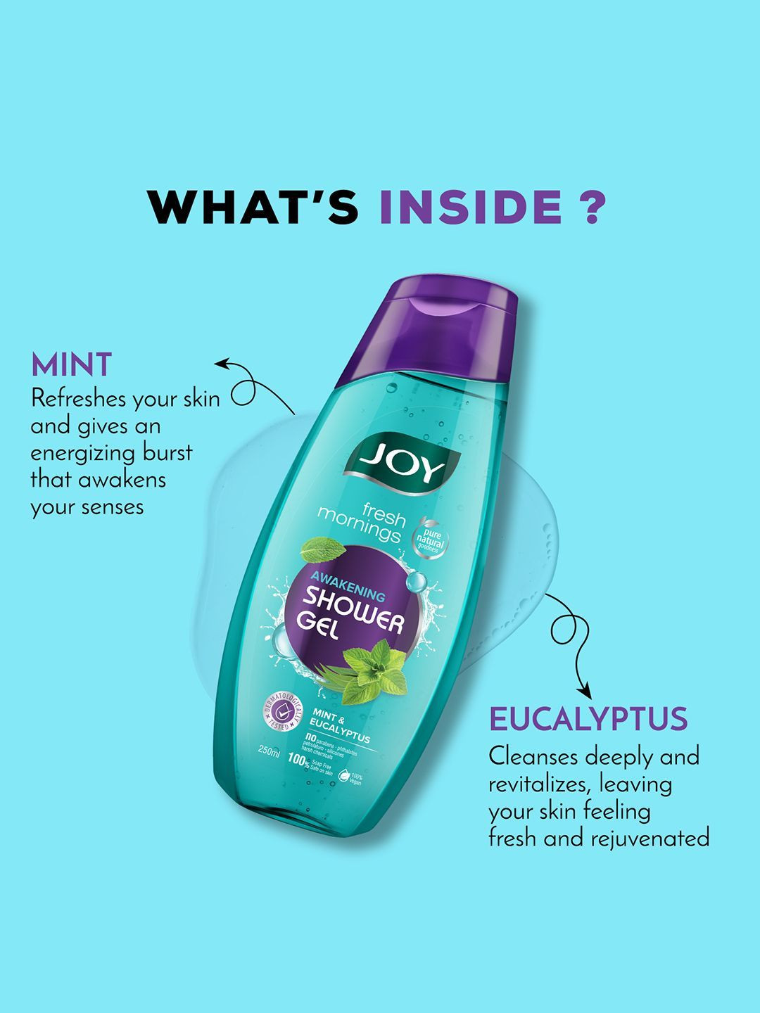 JOY Cooling Mint Shower Gel Body Wash for Day Long Freshness - 250ml - Image 3