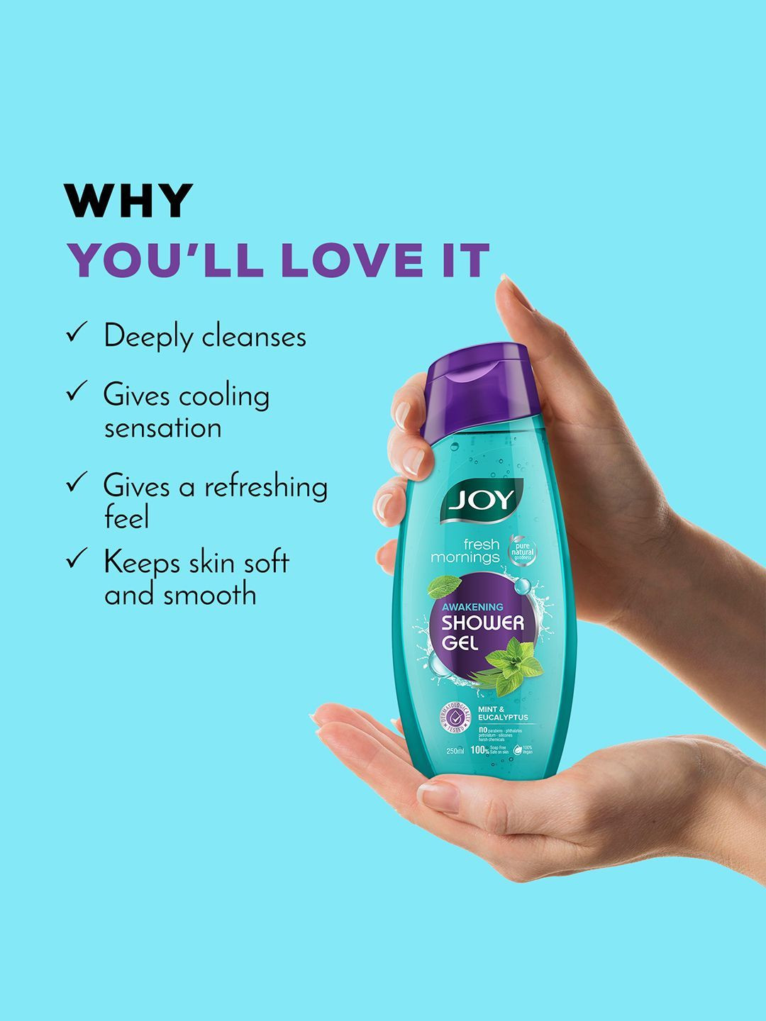 JOY Cooling Mint Shower Gel Body Wash for Day Long Freshness - 250ml - Image 4