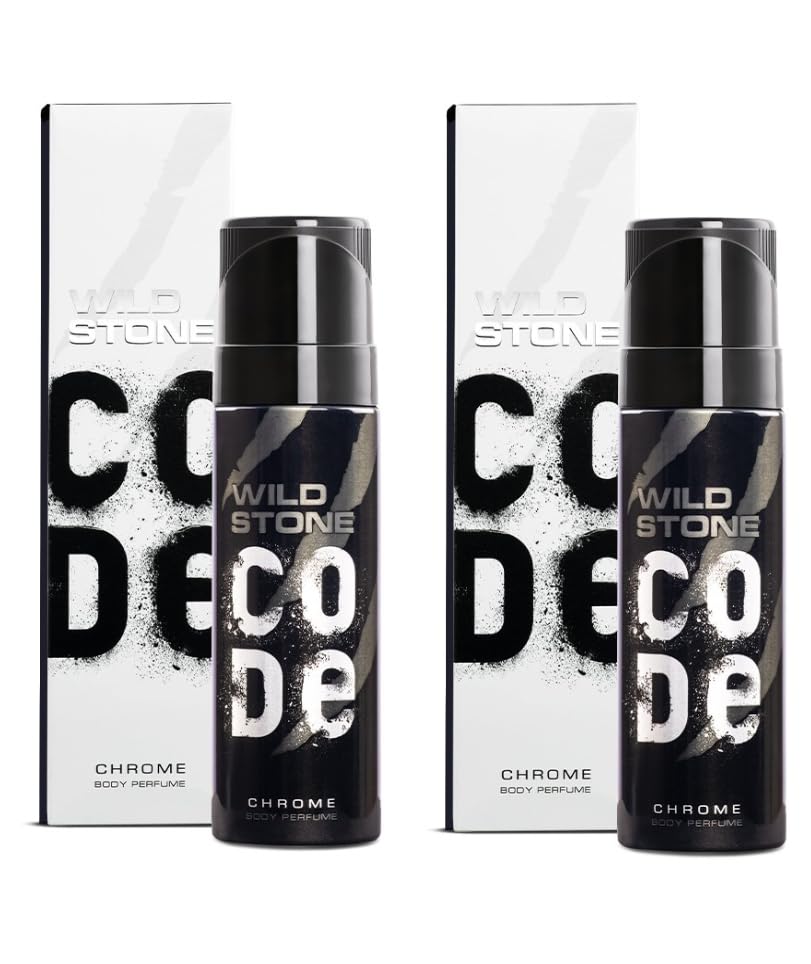 WILD STONE CODE Chrome Long Lasting No Gas Body Chrome Black Perfume Spray For Men, Pack Of 2(150Ml Each)