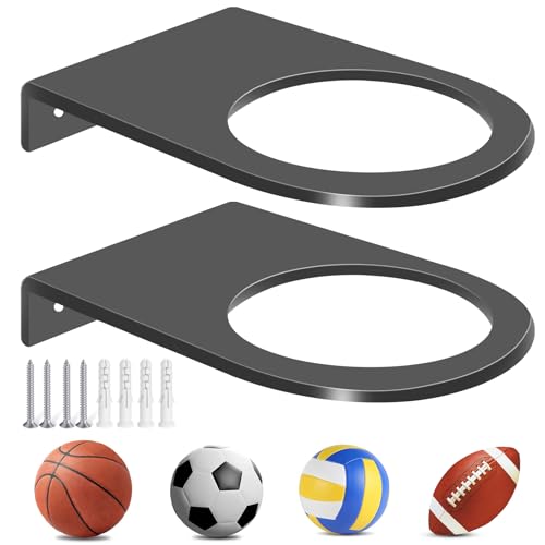 Basketball Wall Mount 2-Pack, Black Acrylic Ball Holder for Sports Balls