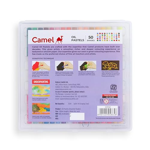 Camel Oil Pastel with Reusable Plastic Box - 50 Shades,Multicolor - Image 4