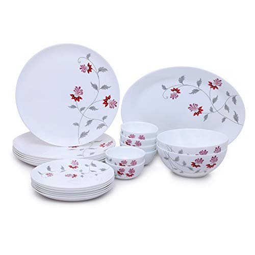 Larah by Borosil - Moon Series, Flower Pot 21 Pieces Opalware Dinner Set, White