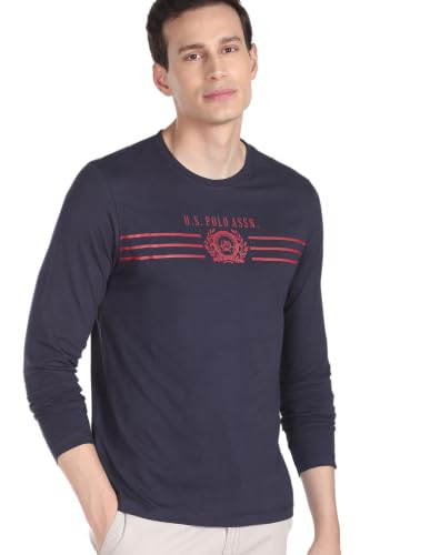 U.S. Polo ASSN. Men Cotton Regular Crew Neck Long Sleeve Brand Print T-Shirt