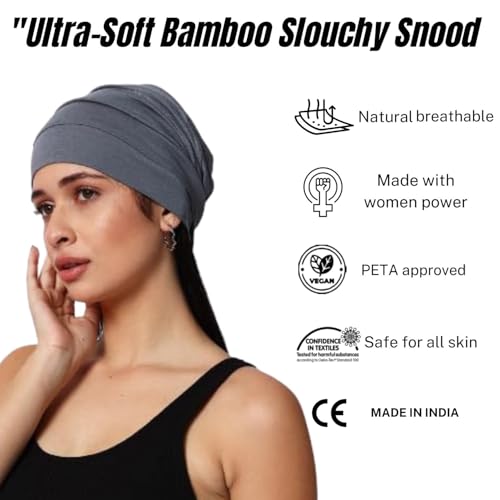 The Headscarves Bamboo Viscose Solid Seams Slouchy Snood Cap for Women - Image 4