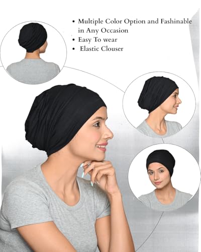 The Headscarves Bamboo Viscose Solid Seams Slouchy Snood Cap for Women - Image 5