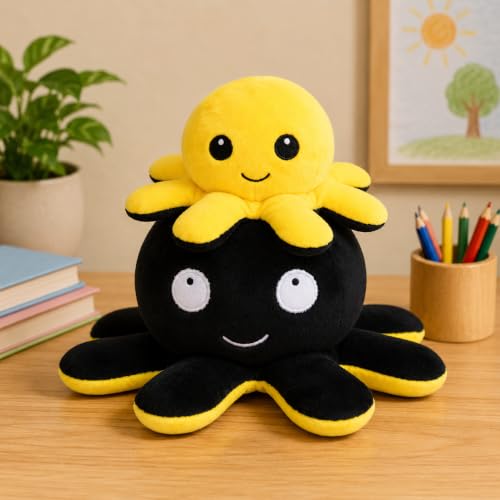 Reversible Octopus Plush Toy, Yellow and Black