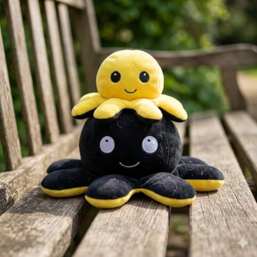 Reversible Octopus Plush Toy, Yellow and Black - Image 3