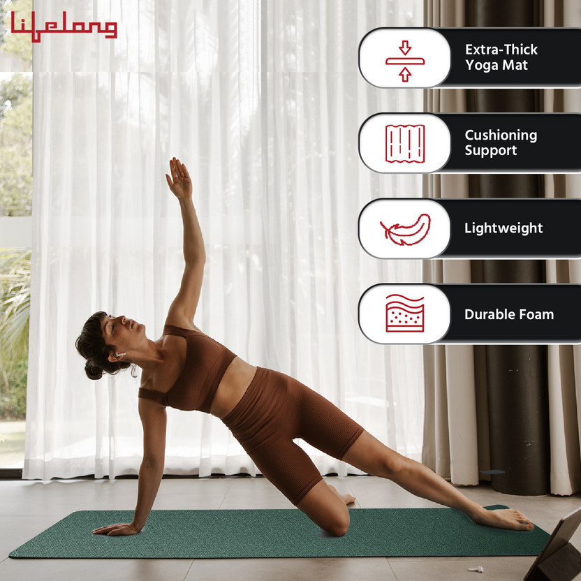 Lifelong LLYM71 EVA Anti-Slip Exercise Mat with Strap Green 4 mm - Image 3