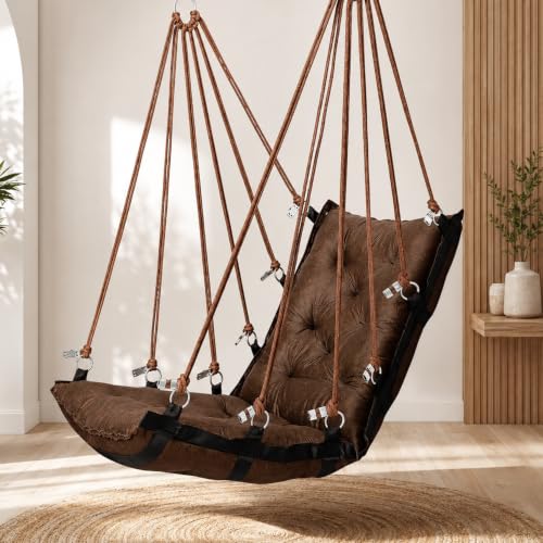 JULJULIA Swing for Balcony, Cotton Hanging Chair for Adults, 200 kg, Coffee