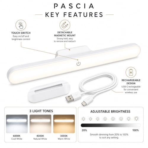 PASCIA LED Magnetic USB Rechargeable Light Bar White - Image 2