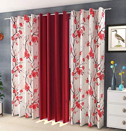 Galaxy Home Decor Polyester Floral Curtain, Window 5 Feet, Aqua Blue, 3 Piece