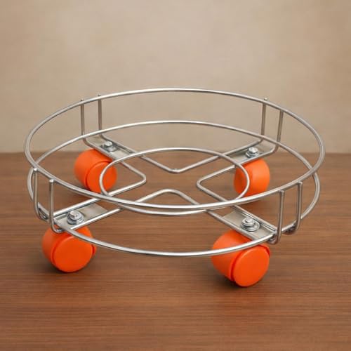 Stainless Steel Cylinder Trolley with Wheels Gas Trolly/Lpg Cylinder Stand, Kitchen Gas Trolly Easy Moving Stand (Pack of 1) (NHSP)