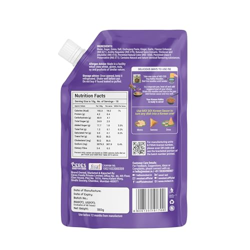Moi Soi Korean Noodle Spicy Sauce Made Wth Zero Oil Sauce - 180gms - Image 2
