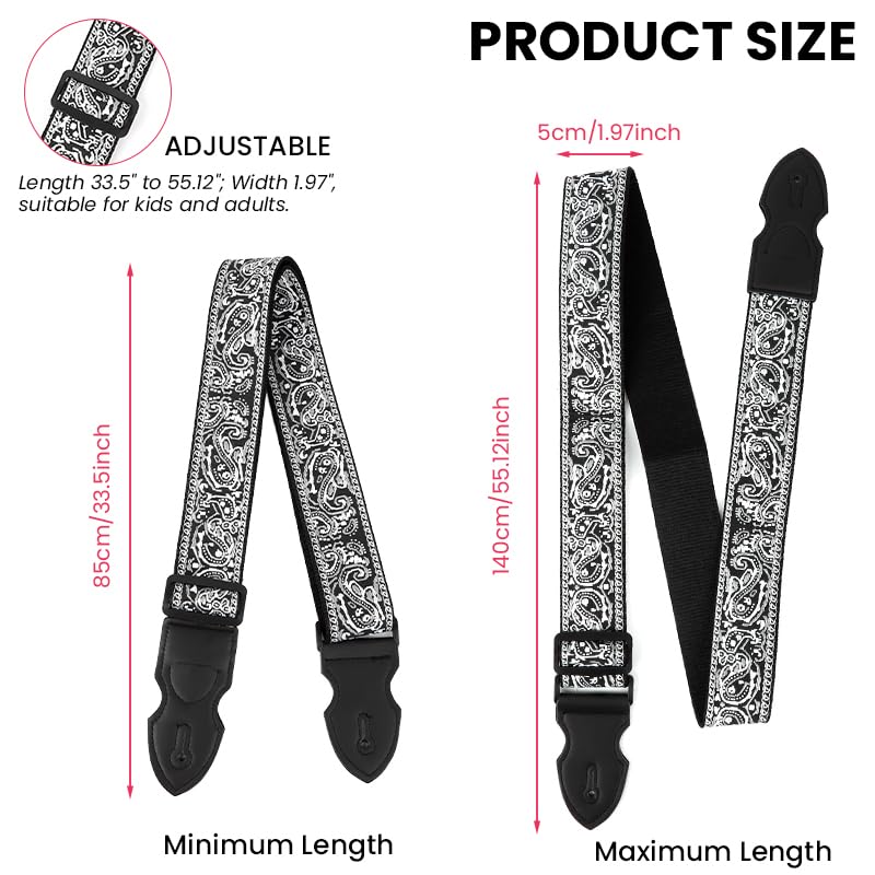 HASTHIP Guitar Strap 85-140cm Adjustable Boho for Electric Acoustic - Image 2