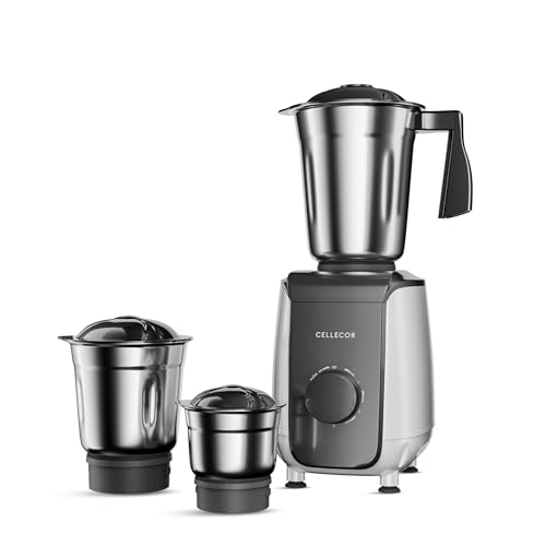 CELLECOR CMG60WH Mixer Grinder 600W | 3 Speed Control | 6 Blades (White-Black)
