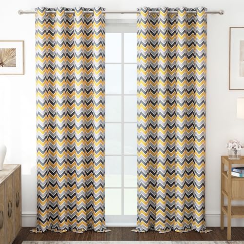 Door Curtains 9 Feet Pack of 2, Chevron, Yellow & Grey