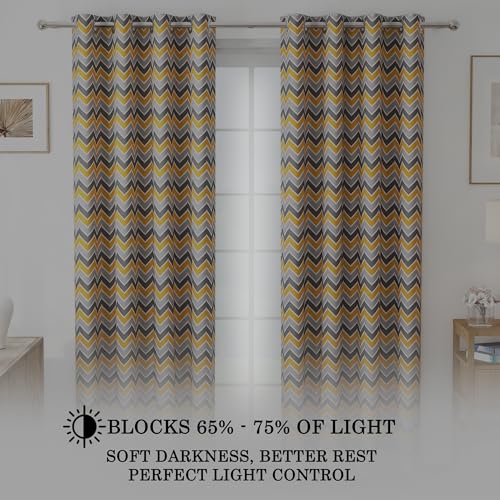 Door Curtains 9 Feet Pack of 2, Chevron, Yellow & Grey - Image 3