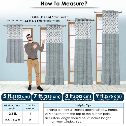 Door Curtains 8 Feet Pack of 1, Floral, Grey - Image 2