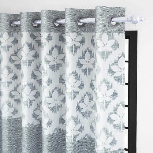 Door Curtains 8 Feet Pack of 1, Floral, Grey - Image 4
