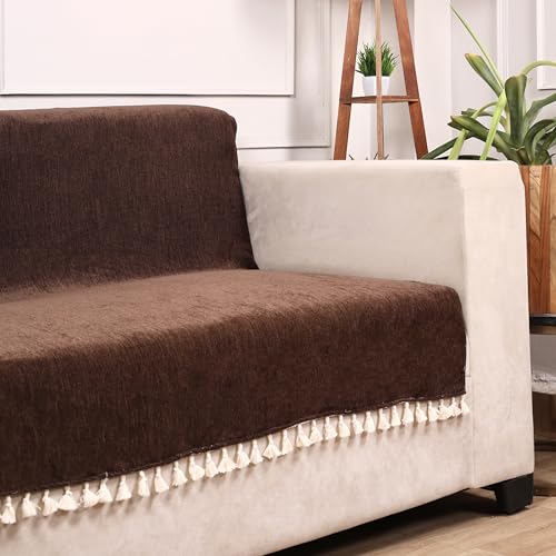 STITCHNEST Brown Chenille Sofa Cover