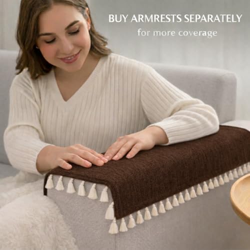 STITCHNEST Brown Chenille Sofa Cover