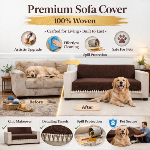 STITCHNEST Brown Chenille Sofa Cover