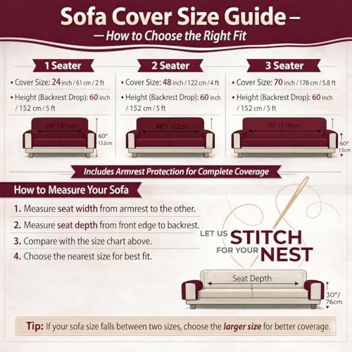 STITCHNEST Brown Chenille Sofa Cover