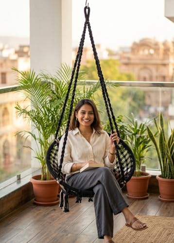 Patiofy Swing for Balcony/Jhula for Adults for Home/Swing Chair for Adults for Home/Hanging Swing Chair for Indoor and Outdoor with Hanging Kit (Black)