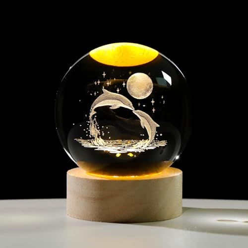 Crystal 3D Galaxy Ball Night Light Table Lamp, Dolphin with Moon - Image 2