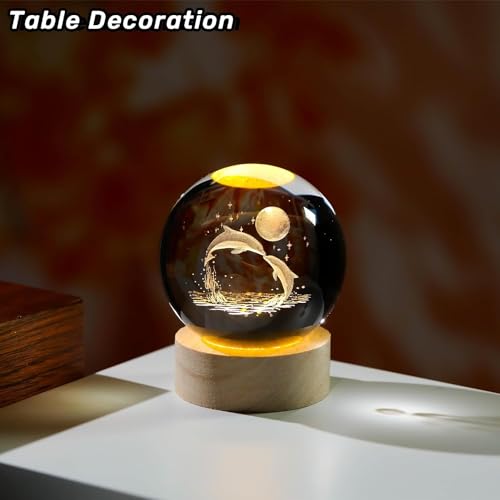 Crystal 3D Galaxy Ball Night Light Table Lamp, Dolphin with Moon - Image 3