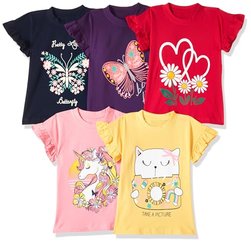 T2F Girls Cotton Printed Regular Fit T-Shirt (Pack of 5)