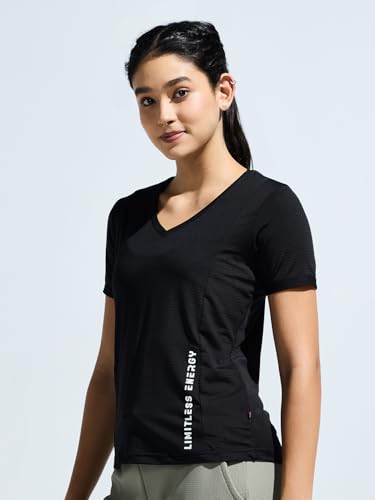 Women's V Neck Cut & Sew Mesh Panel Top - Image 2
