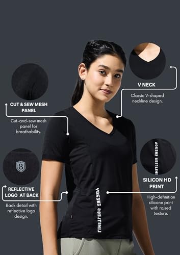 Women's V Neck Cut & Sew Mesh Panel Top - Image 5