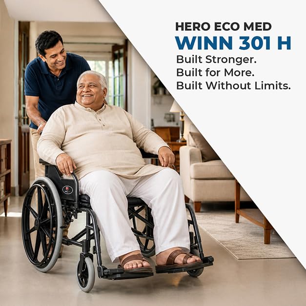Hero Ecomed Winn 301 H Heavy-Duty Foldable Wheelchair 150kg Capacity - Image 2