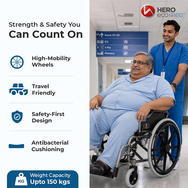 Hero Ecomed Winn 301 H Heavy-Duty Foldable Wheelchair 150kg Capacity - Image 6