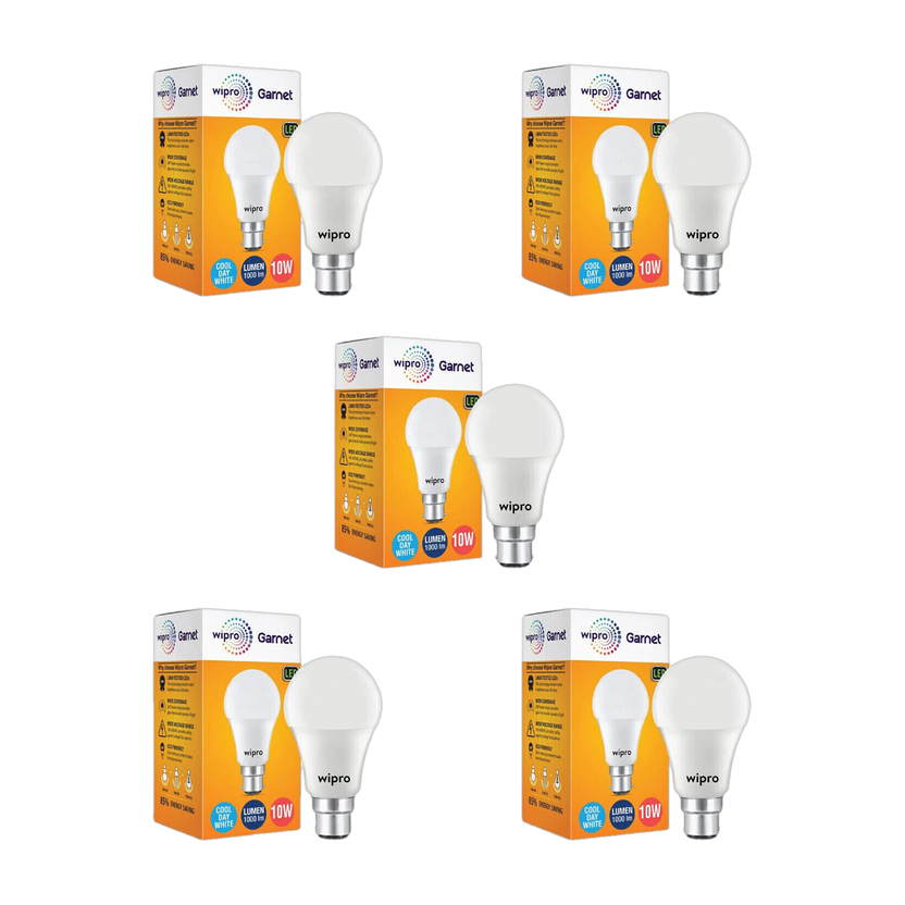 Wipro 10 W Basic Standard B22 LED Bulb (White, Pack of 5)