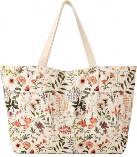 Cotton Tote Bag for Women with Zipper and Inner Pocket