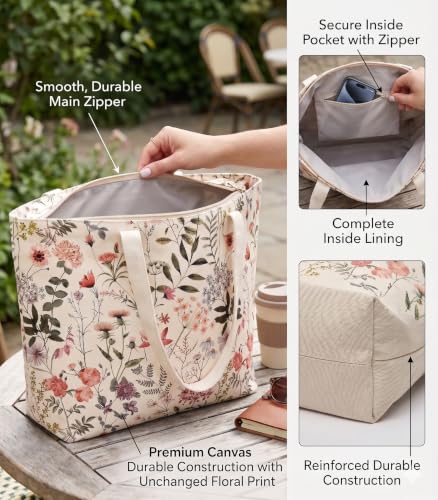Cotton Tote Bag for Women with Zipper and Inner Pocket - Image 2