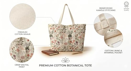 Cotton Tote Bag for Women with Zipper and Inner Pocket - Image 3