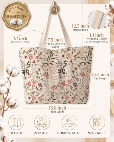 Cotton Tote Bag for Women with Zipper and Inner Pocket - Image 5