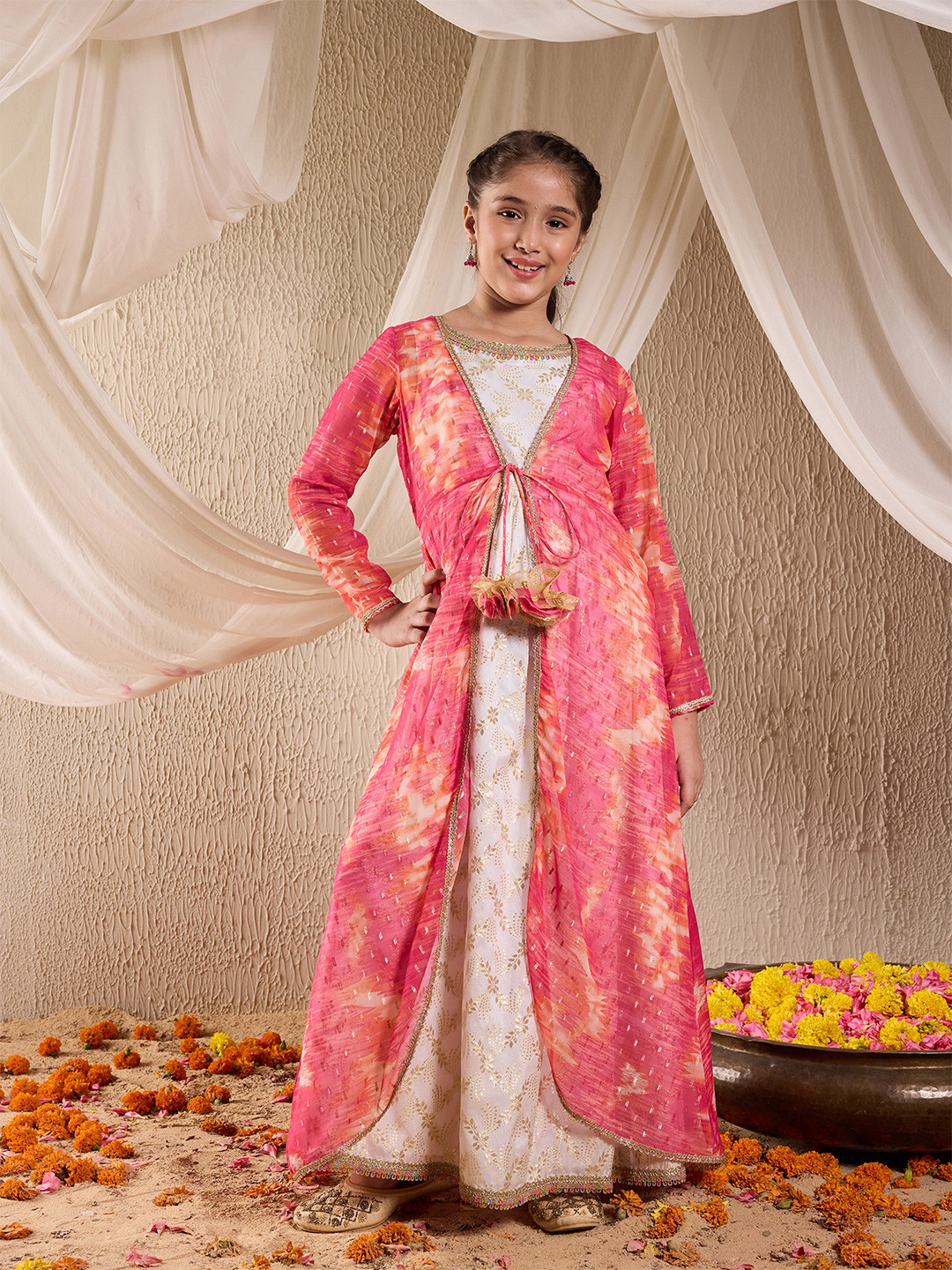 Pspeaches Girls Multi Foil Silk Dress With Cape