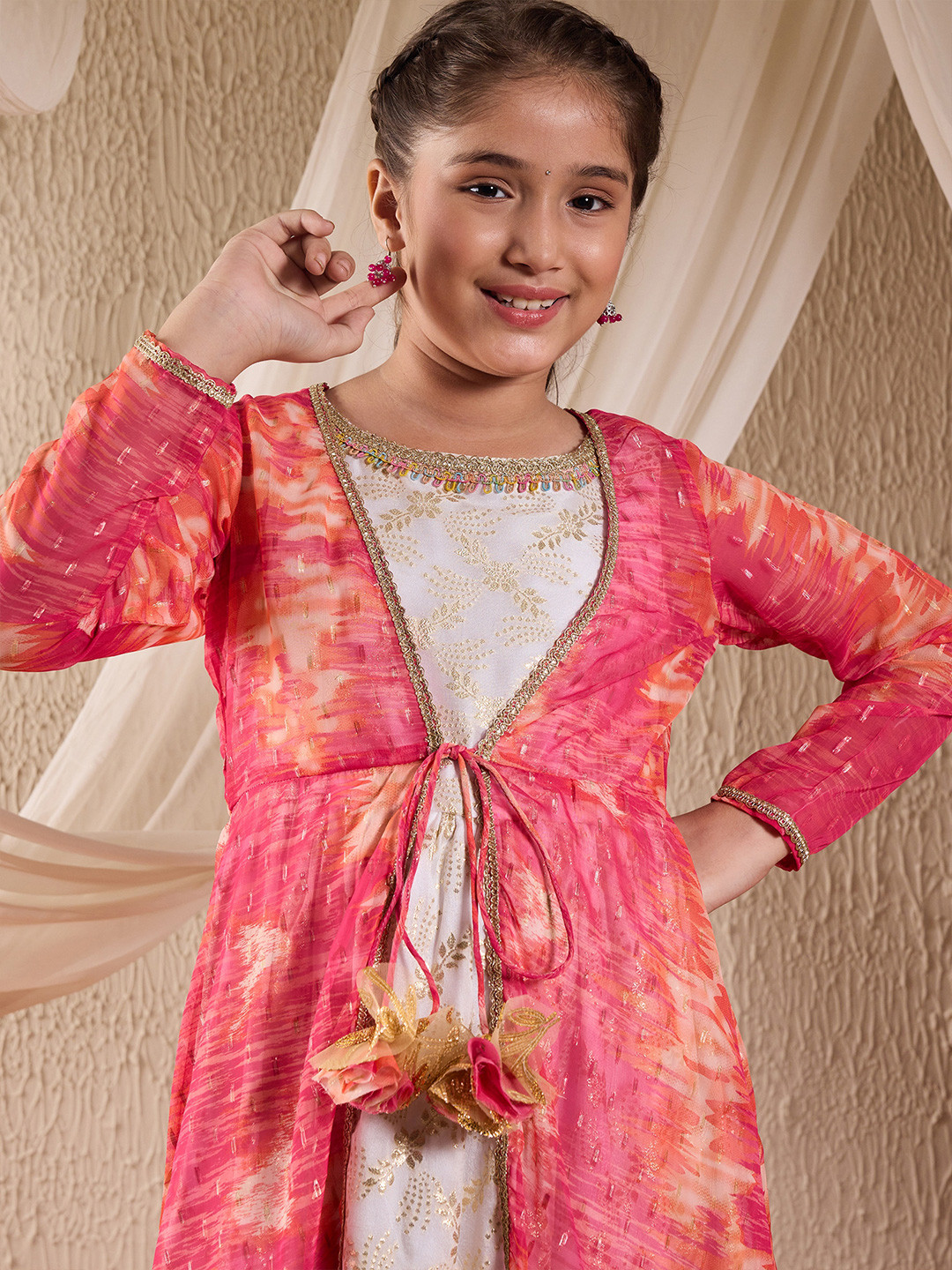 Pspeaches Girls Multi Foil Silk Dress With Cape - Image 2