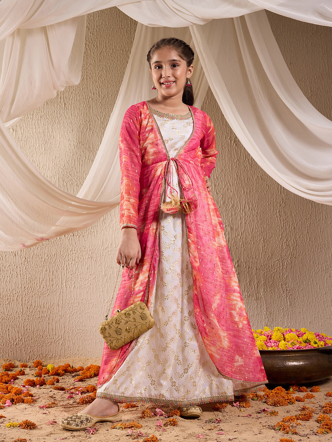 Pspeaches Girls Multi Foil Silk Dress With Cape - Image 6