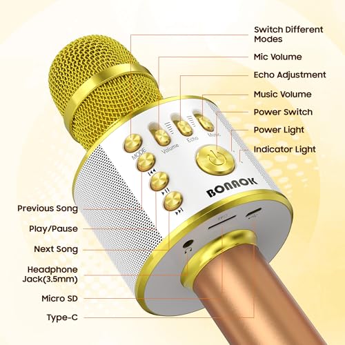 BONAOK Wireless Bluetooth Karaoke Microphone,3-in-1